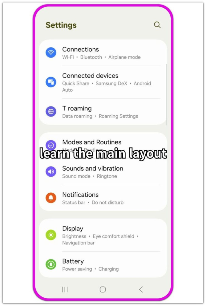 android basic settings guide main settings layout