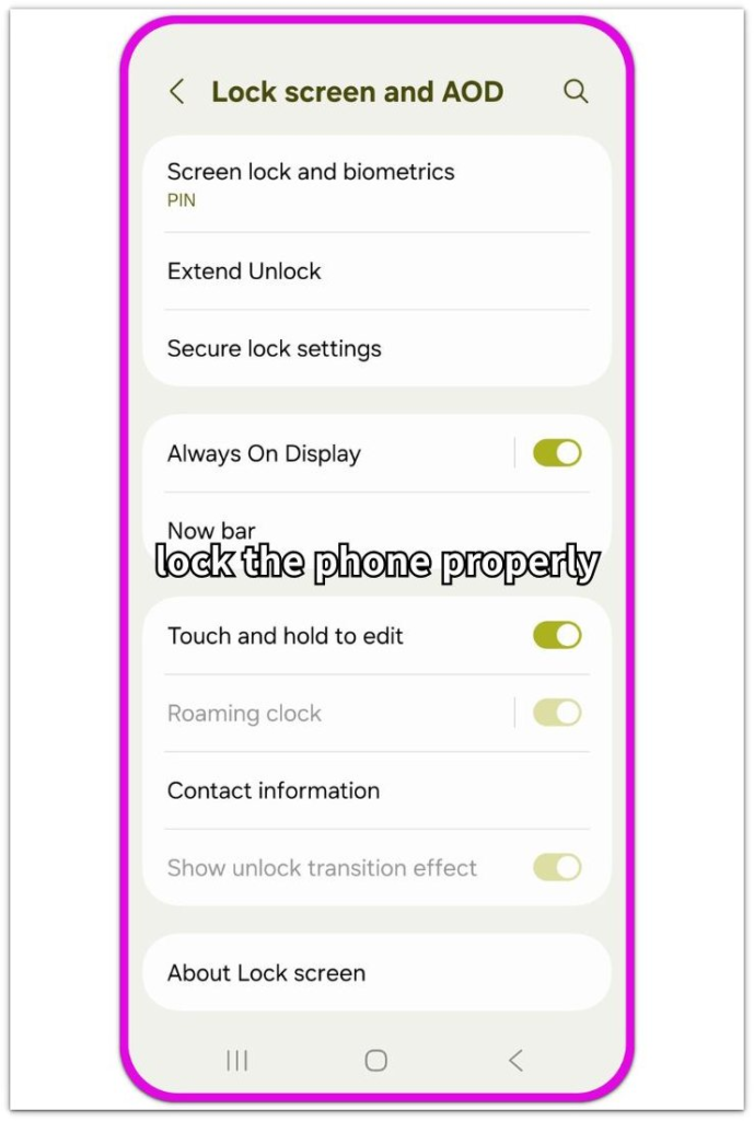 android lock screen and biometrics settings