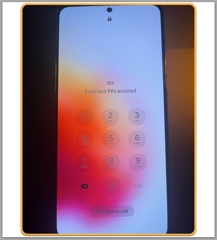 incorrect pin entered message on android lock screen