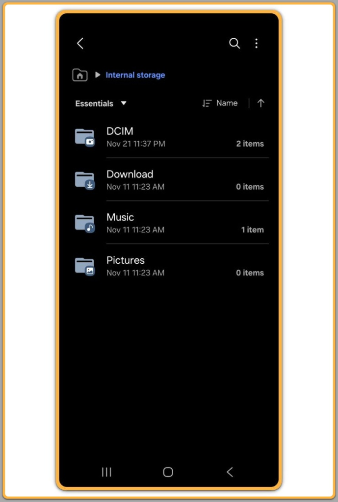 Android internal storage folders shown in My Files app