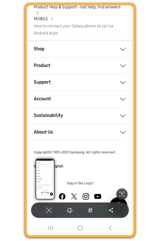 Android screenshot taken on a long web page before using scrolling capture