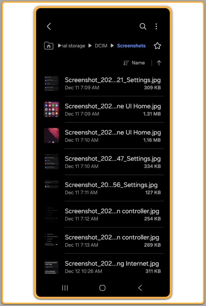 Screenshots folder inside DCIM on Android device