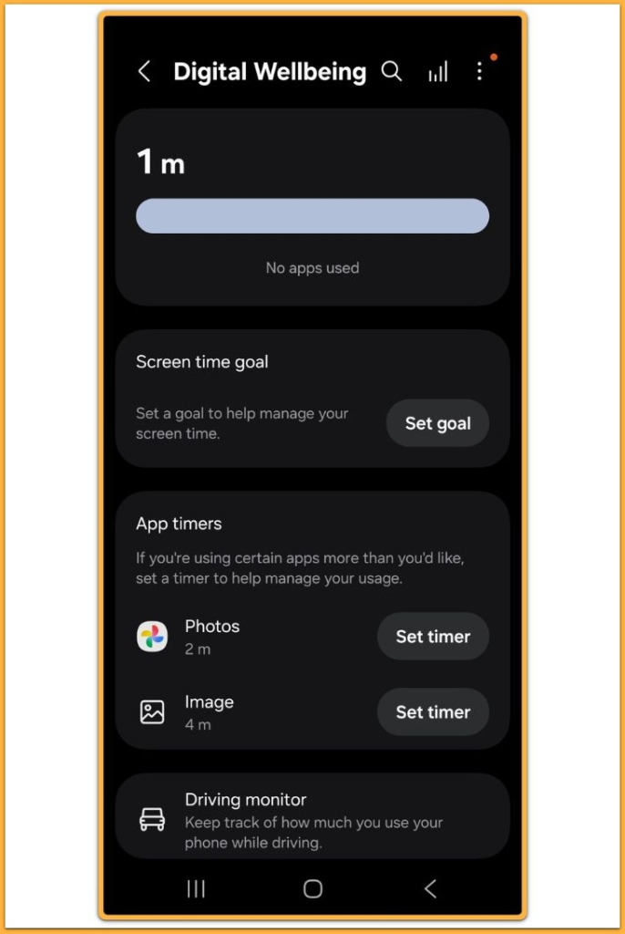 android settings menu showing digital wellbeing and parental controls option