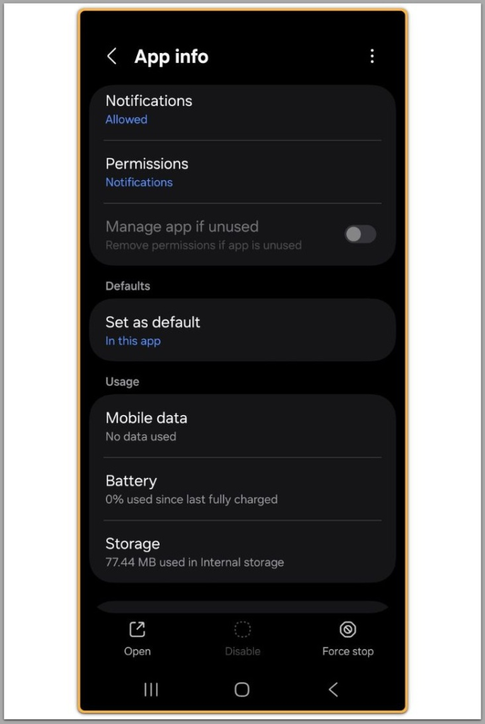 android clock app info permissions screen