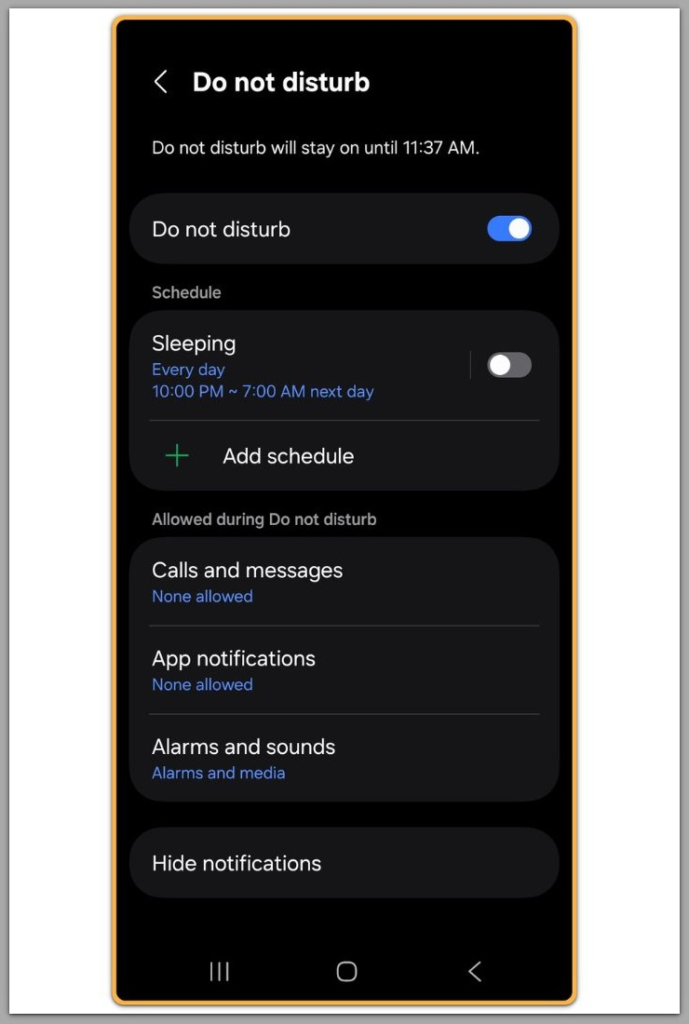 do not disturb alarm exception setting