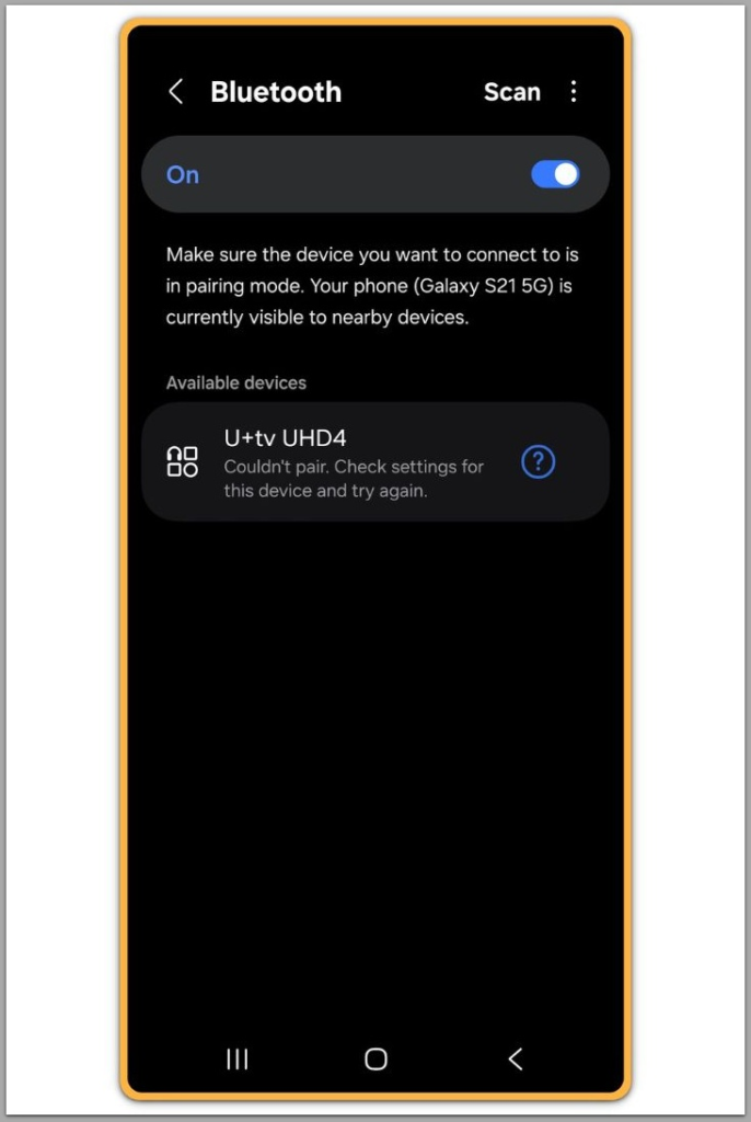 Bluetooth enabled for Nearby Share Android device scanning