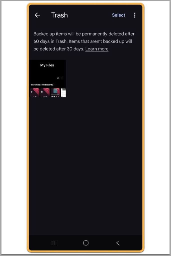 Google Photos trash folder on Android