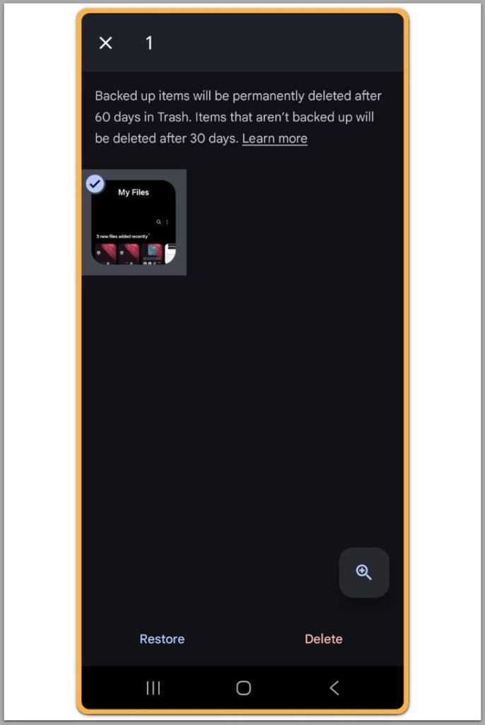 Restoring a photo from Google Photos trash on Android