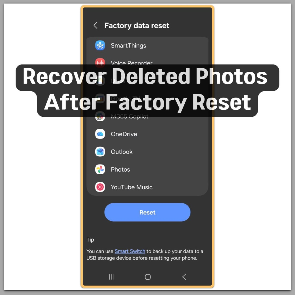 factory data reset warning screen on android