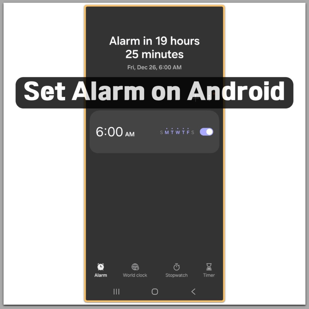 set alarm on android showing active 6 am alarm in clock app