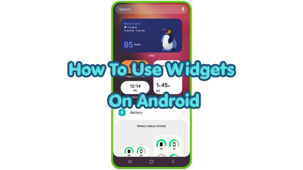 android home screen showing multiple widgets