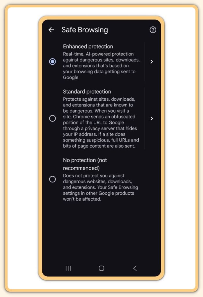 Google Chrome safety on Android safe browsing enhanced protection
