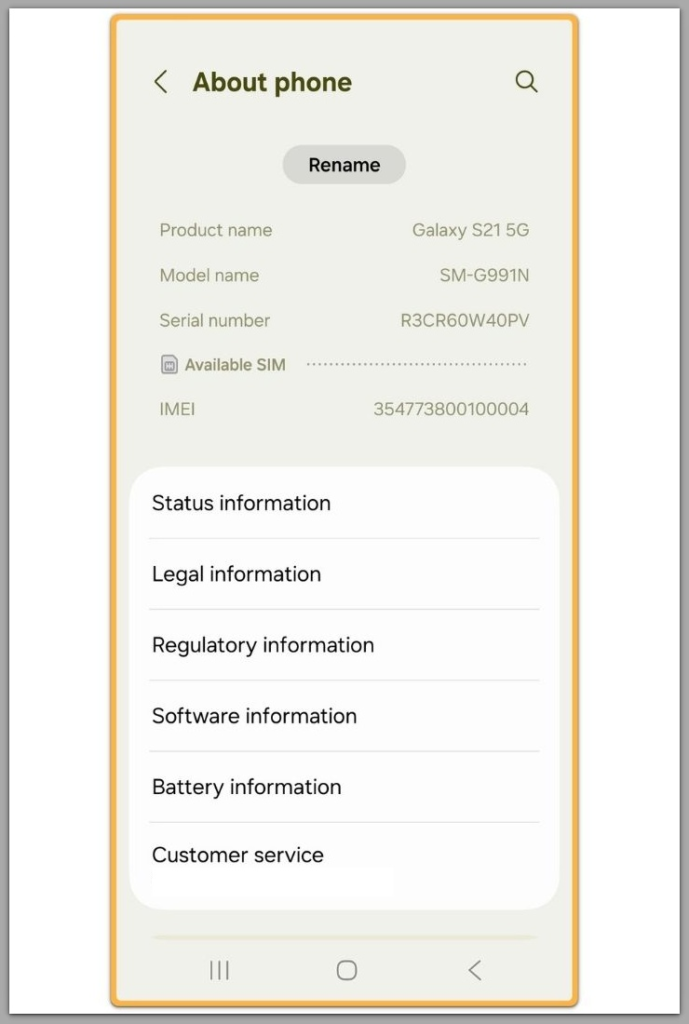 android about phone device information screen