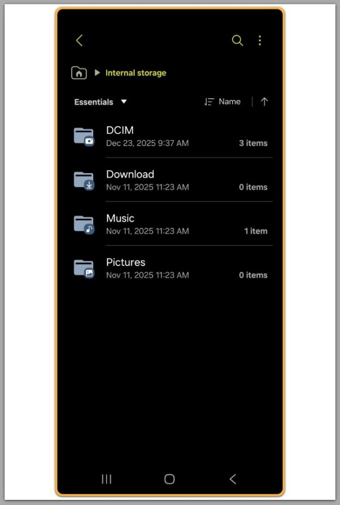 android internal storage folder structure after files were deleted