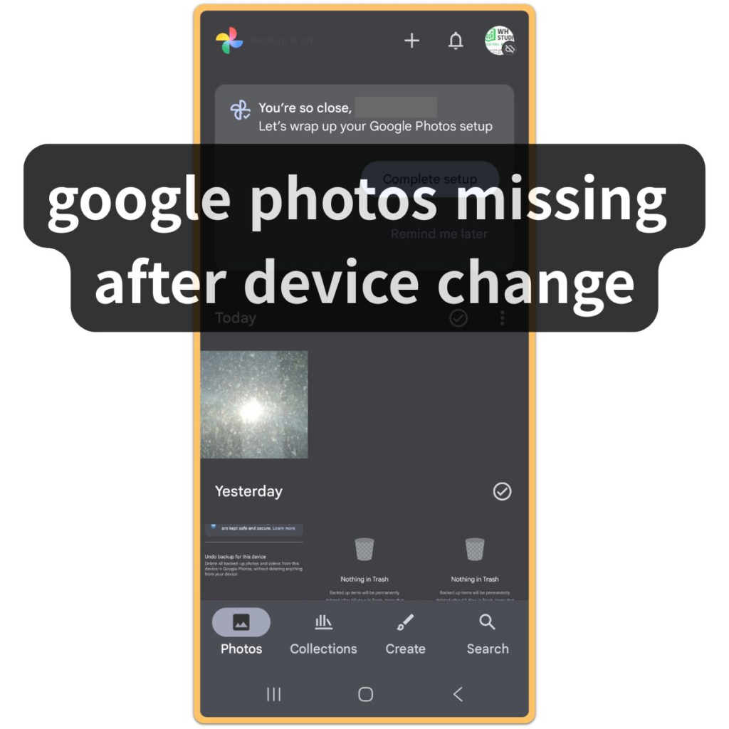 google photos main screen after device change