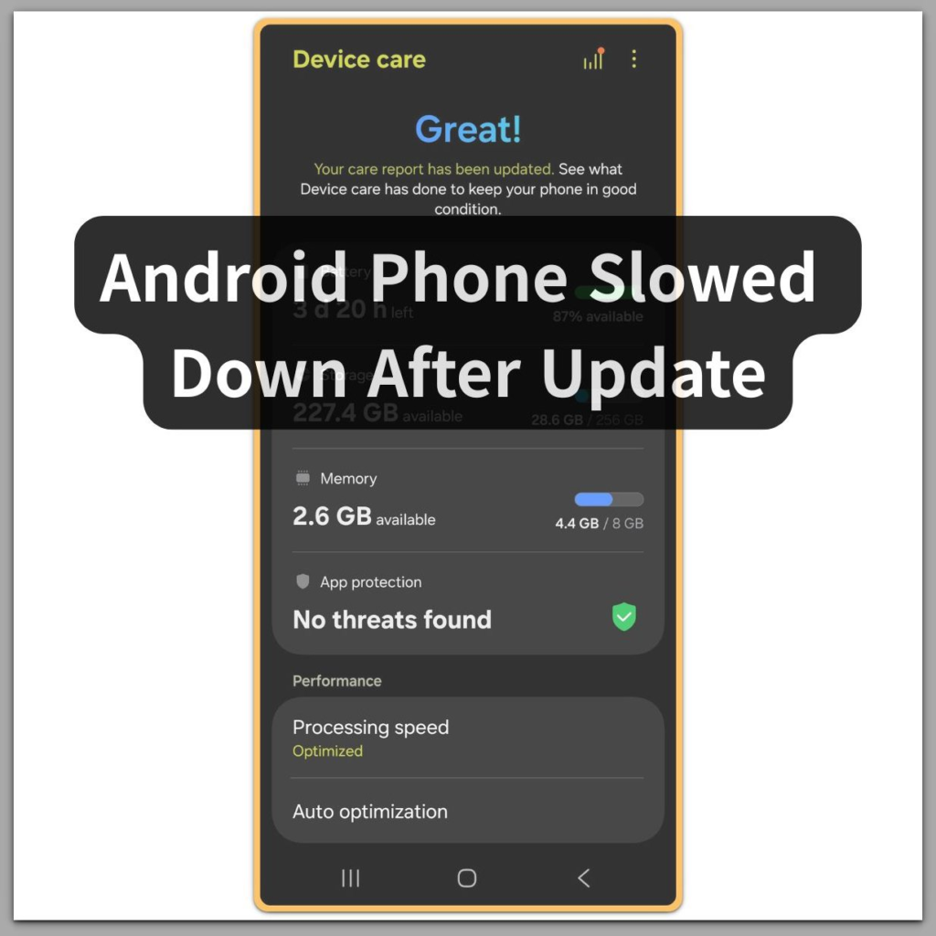 android device care optimized status screen