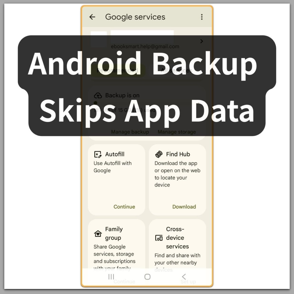 google services backup overview screen showing backup is on status