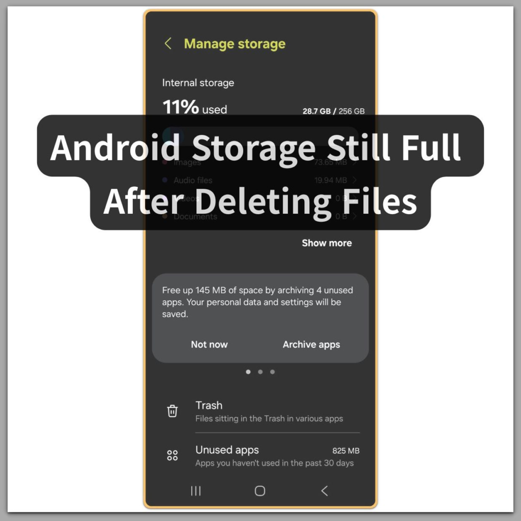 android manage storage screen showing internal storage usage bar