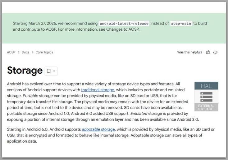 official android storage documentation system level overview