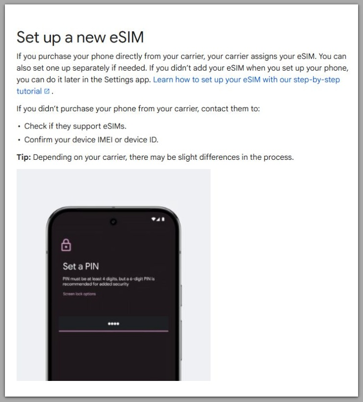 google pixel set up a new esim official help page
