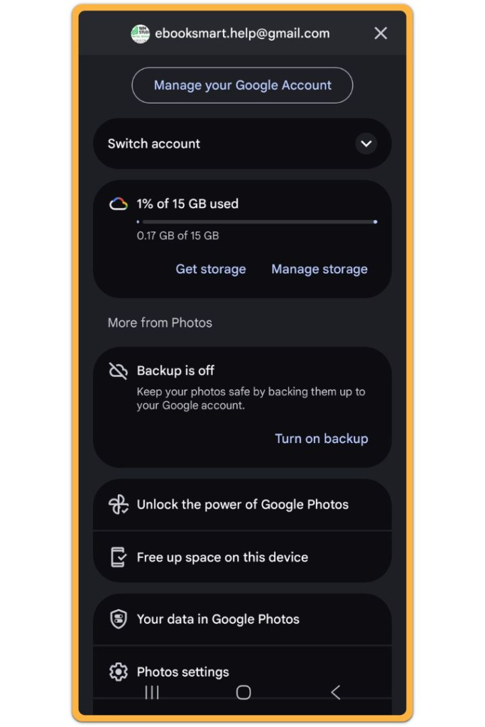 google photos account screen backup is off