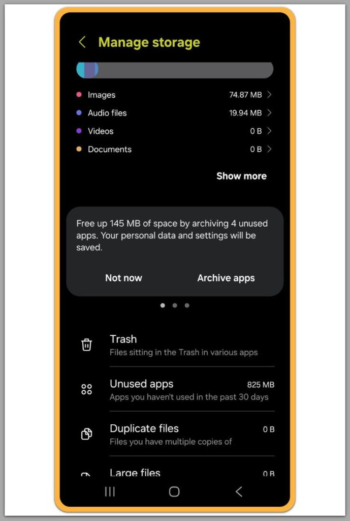 android storage usage after system update