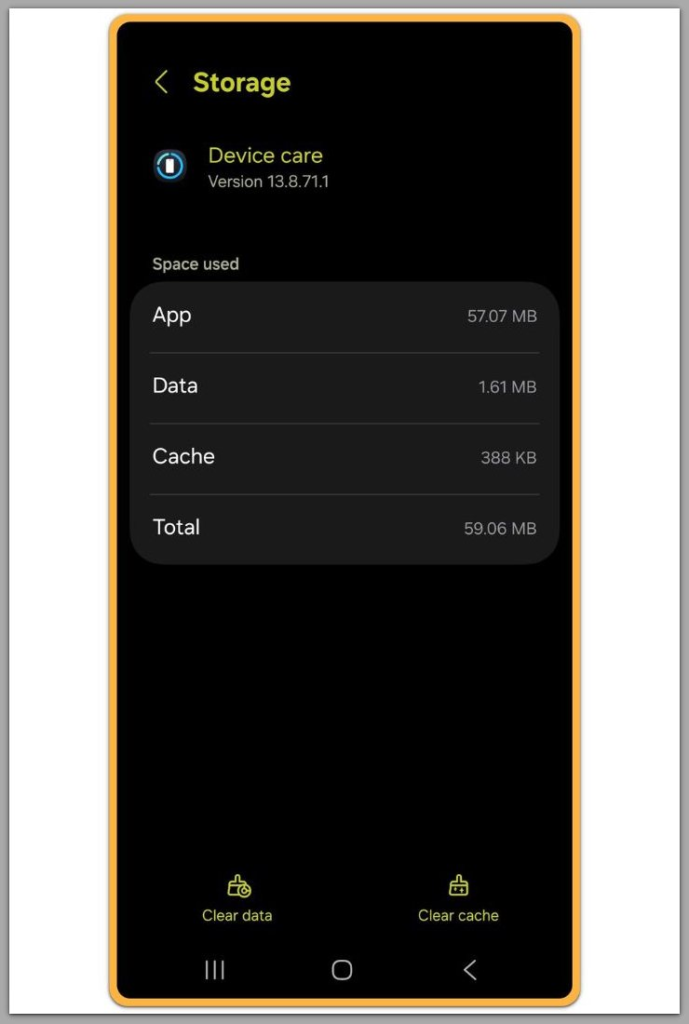 android app data cache storage breakdown on samsung galaxy