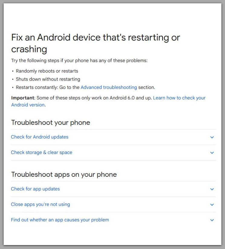 android device restarting or crashing official support page