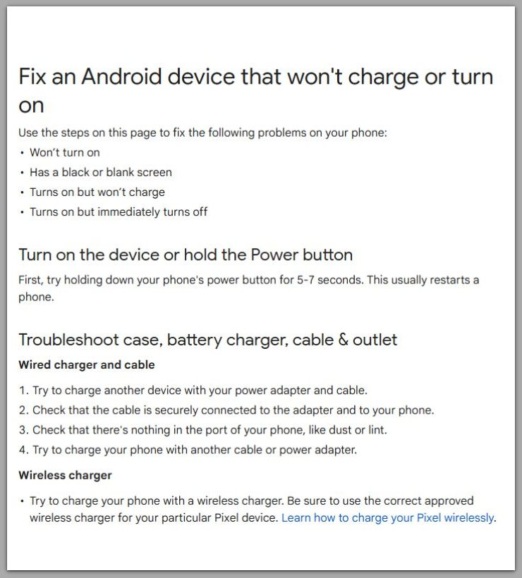 google android help fix android device wont turn on or charge