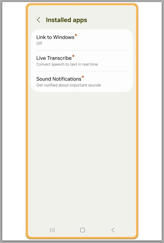 android accessibility settings installed apps screen