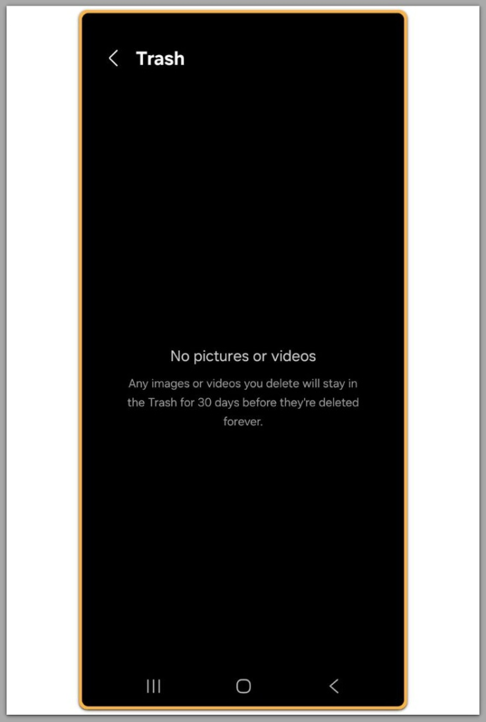 android gallery trash empty no pictures or videos