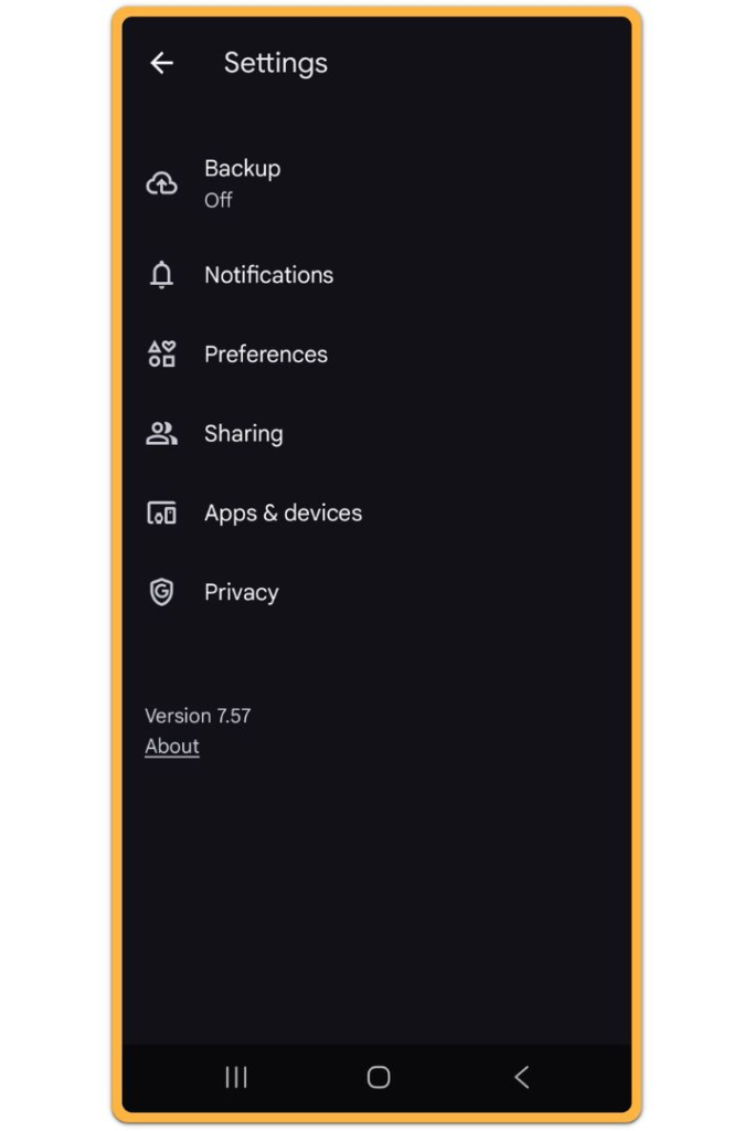 google photos settings backup off