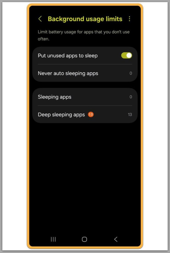 android system background usage limits after update