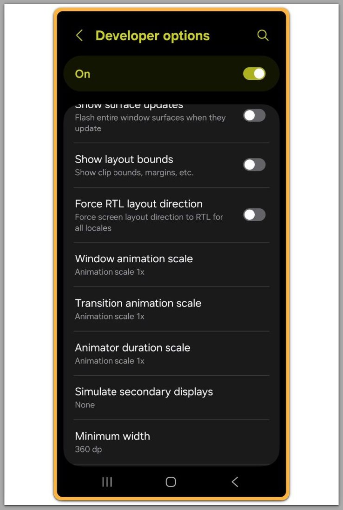 android developer options animation scale settings