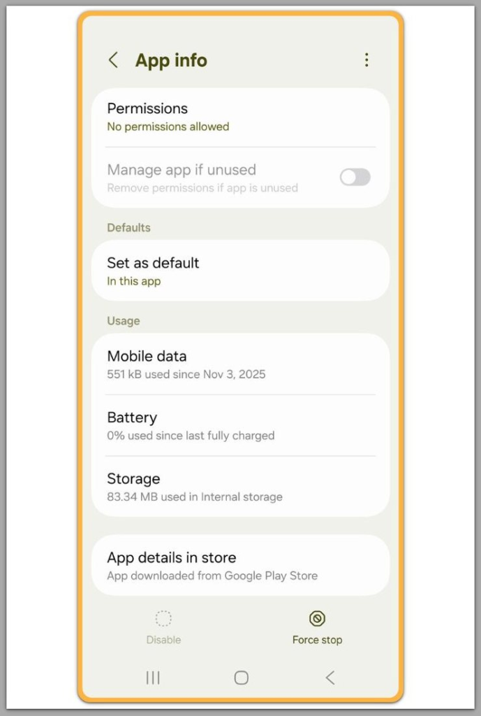 android system webview app info permissions battery storage