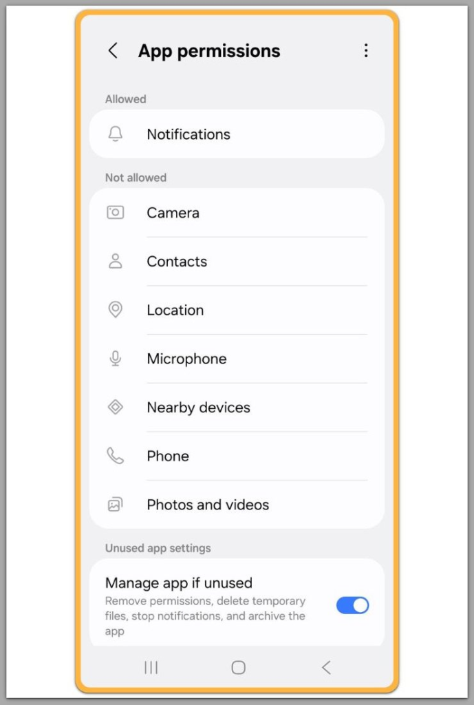 android app permissions screen notifications allowed
