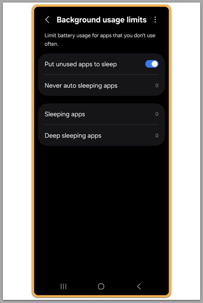 android background usage limits with sleeping and deep sleeping apps enabled