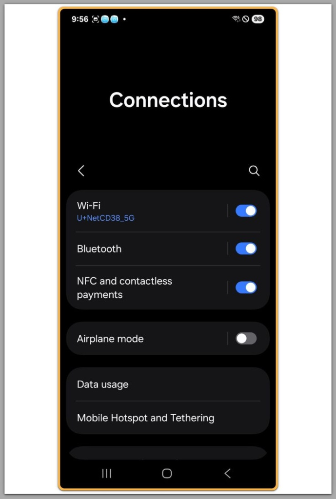 android connections screen wi-fi on airplane mode off