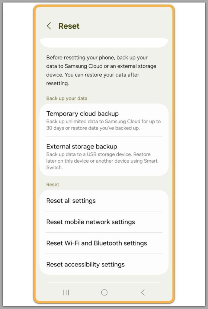android reset options settings screen