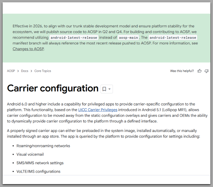 carrier configuration documentation android aosp