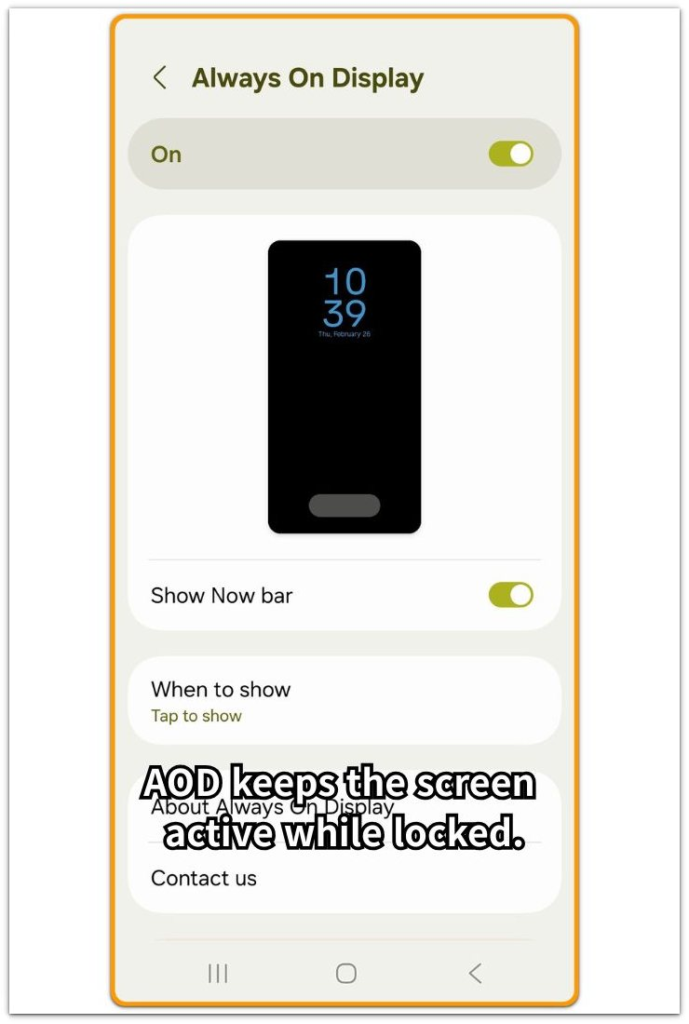 Android always on display battery drain setting turned on