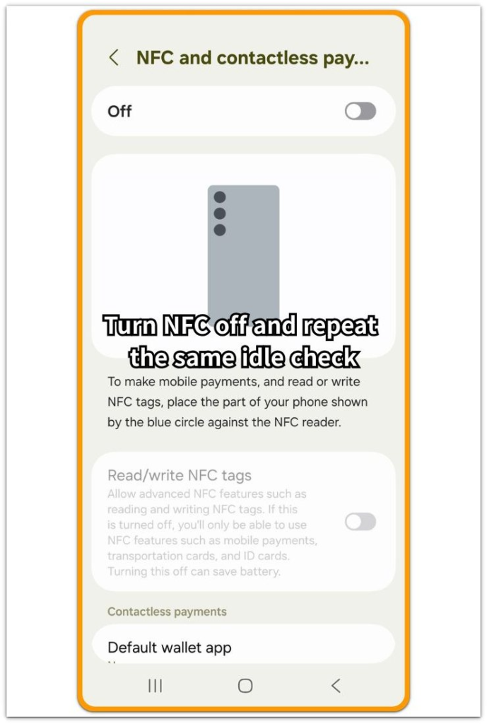 Android NFC off setting screen used to repeat the same idle battery check