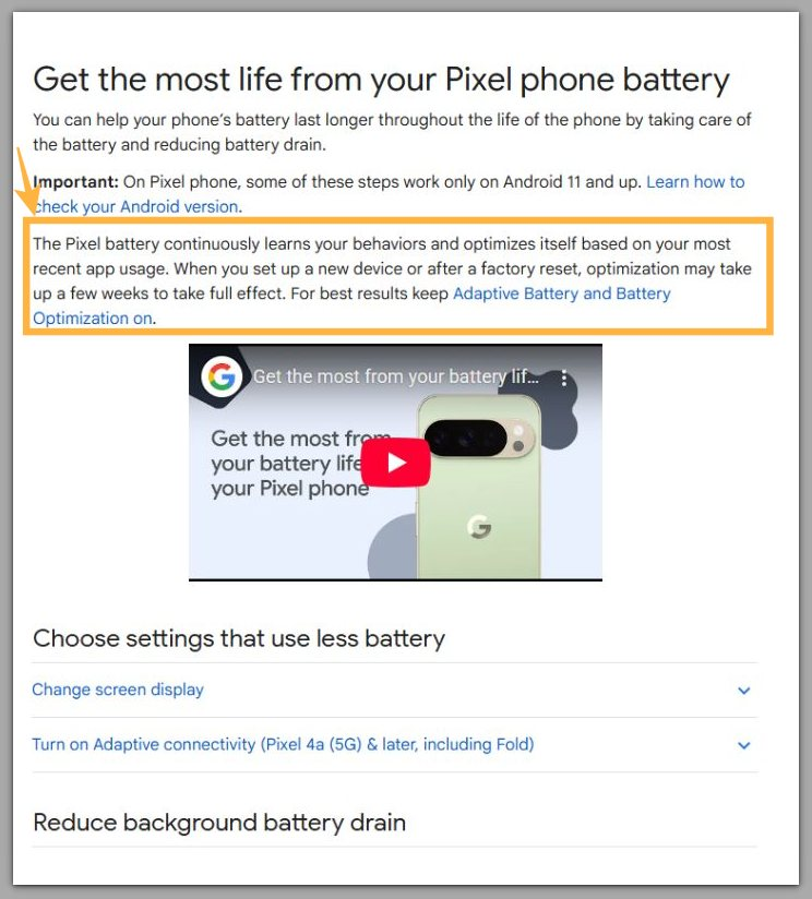 google pixel adaptive battery optimization official document