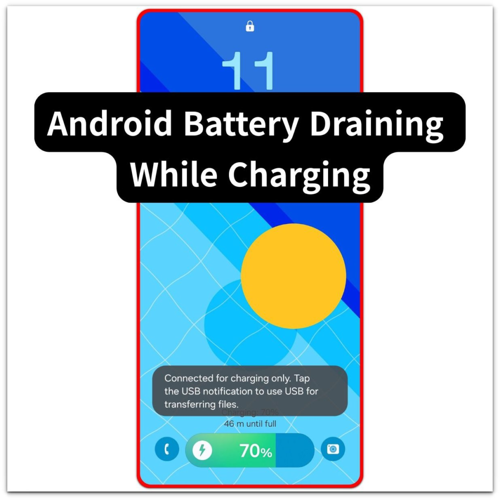android battery draining while charging thumbnail showing a phone connected for charging with battery percentage and estimated time until full