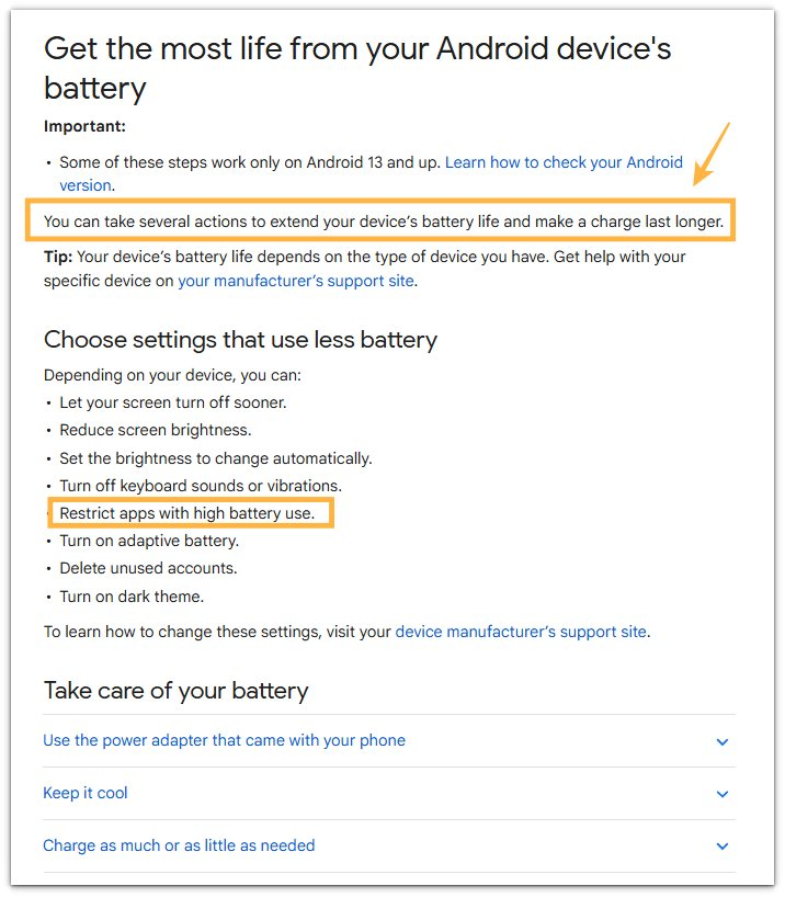 google battery guidance for android battery life and high battery use apps