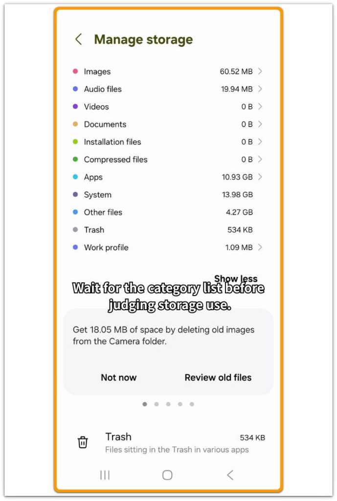 android storage stuck calculating category list