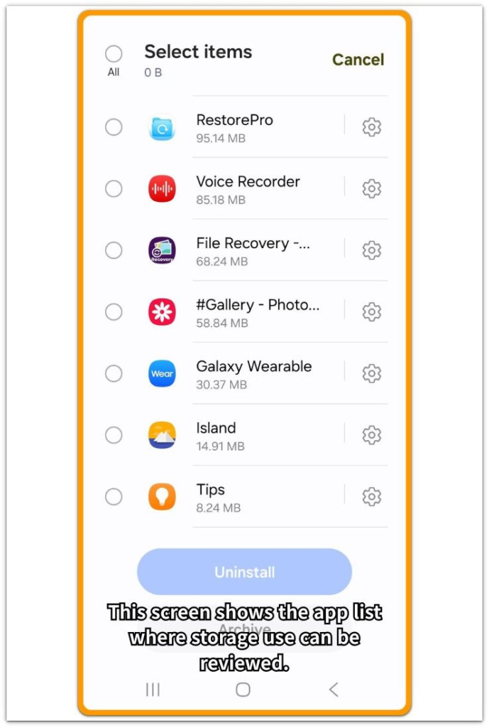 android storage suddenly full overnight app list screen