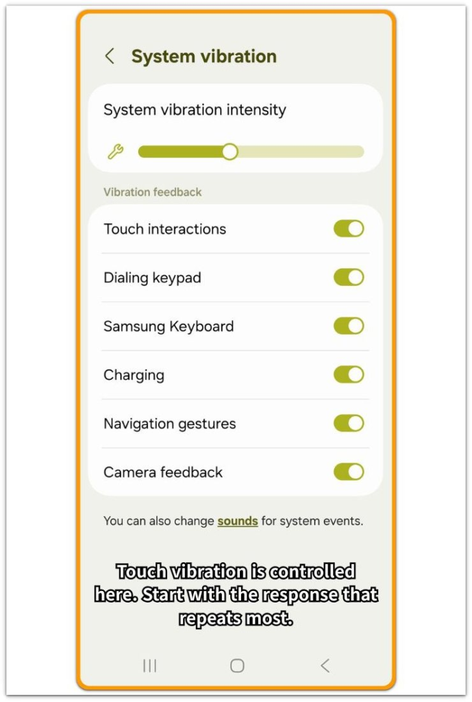 Android haptic feedback battery drain system vibration settings screen
