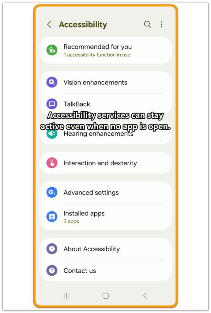 Android battery drain from accessibility service settings screen