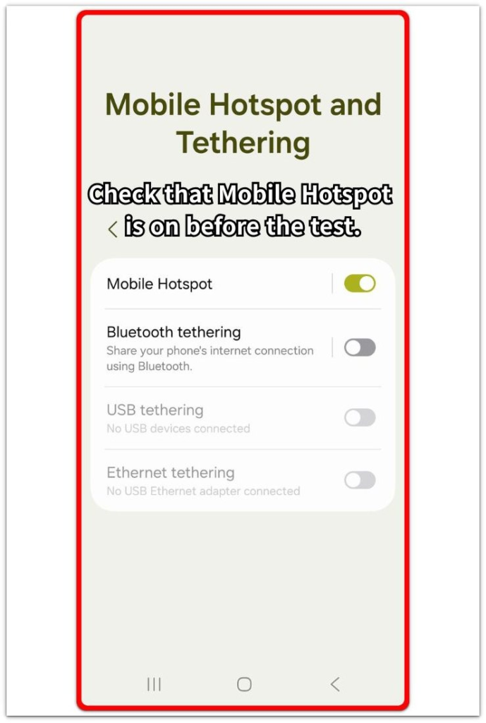 Android hotspot battery drain Mobile Hotspot setting before test.